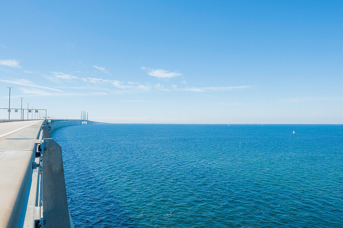 view from the Oresund Bridge between Malmo and Kopenhagen over the Baltic sea