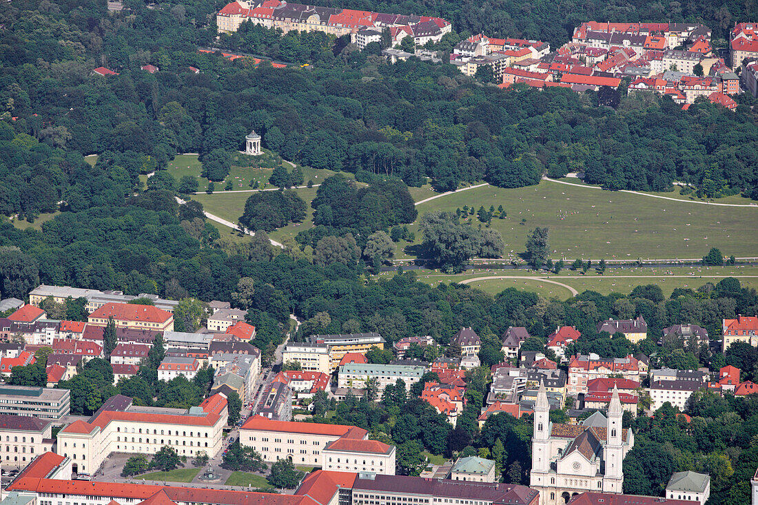 Ludwig Maximilian University and St. Ludwig's church, Englischer Garten and Maxvorstadt, Munich, Bavaria, Germany