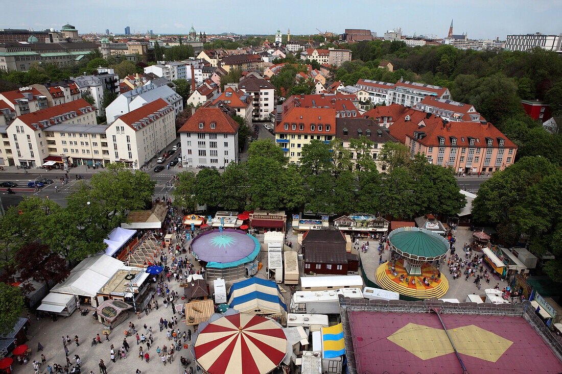 View from the steeple of Mariahilfkirche over Auer Dult, Munich, Bavaria, Germany