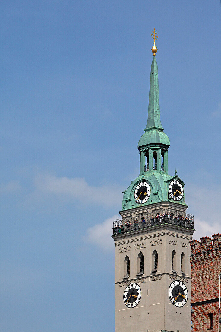 Steeple of St. Peter and Loewenturm, Munich, Bavaria, Germany
