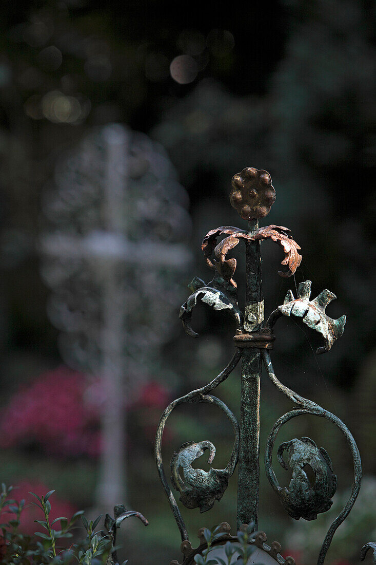 traditional wrought iron cross, cemetery, Bogenhausen, Munich, Bavaria, Germany