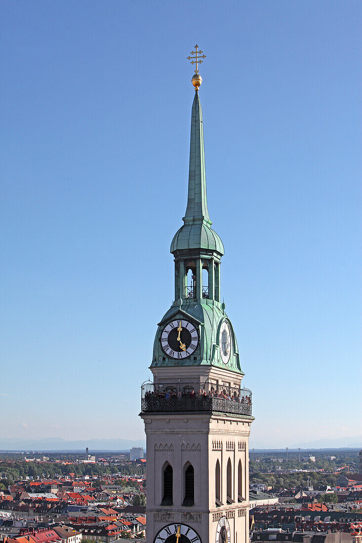 Steeple of the church of St. Peter, Alter Peter (St. Peter), Munich, Bavaria, Germany