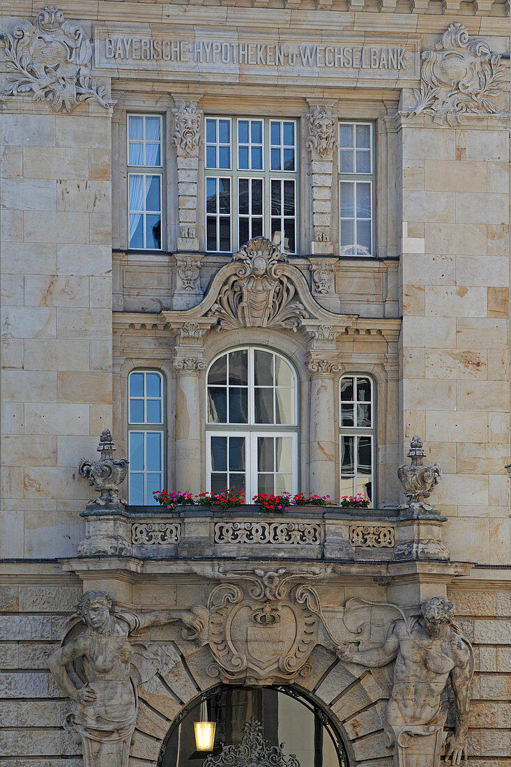 Facade of the historic Hypothekenbank, Kardinal-Faulhaber-Strasse, Munich, Bavaria, Germany
