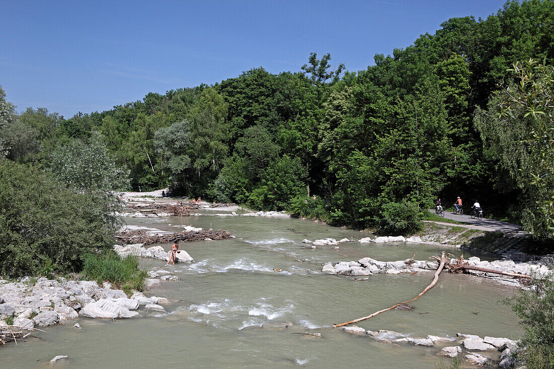 Isar beim Flaucher, Thalkirchen, München, Bayern, Deutschland