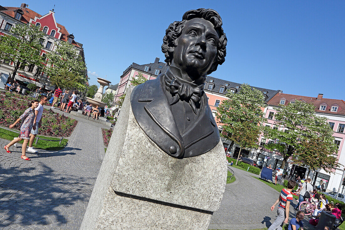 Gaertnerplatz with the bust of Leo von Klenze, Munich, Bavaria, Germany