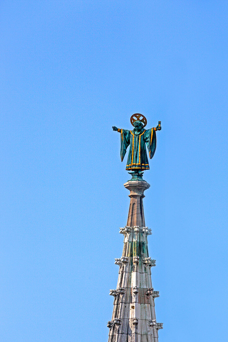 Muenchner Kindl at the top of the steeple of the Neues Rathaus, Munich, Bavaria, Germany