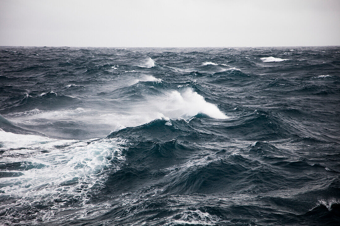 Rough seas with eight meter waves seen from expedition cruise ship MV Sea Spirit (Poseidon Expeditions) Drake Passage between Antarctica and Argentina