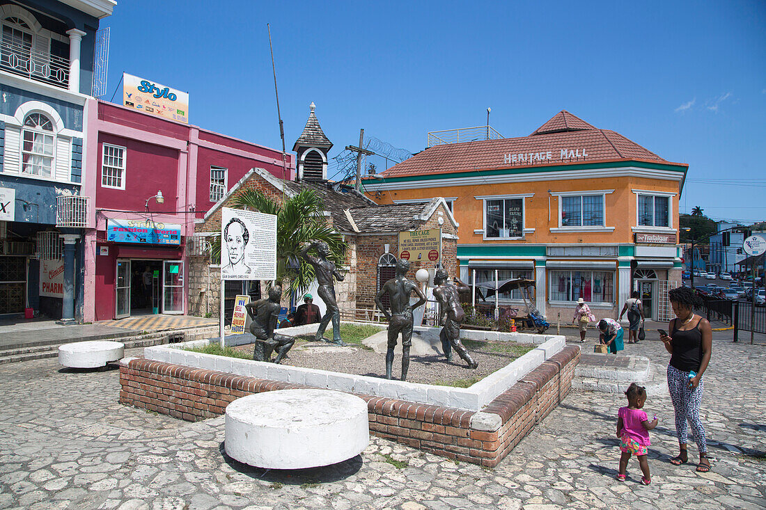Sculpture at Sam Sharpe Square in downtown Montego Bay, Saint James, Jamaica