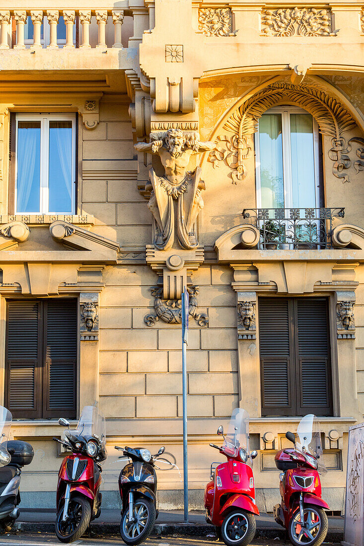 old town Genoa, house facade, Liguria, Italy