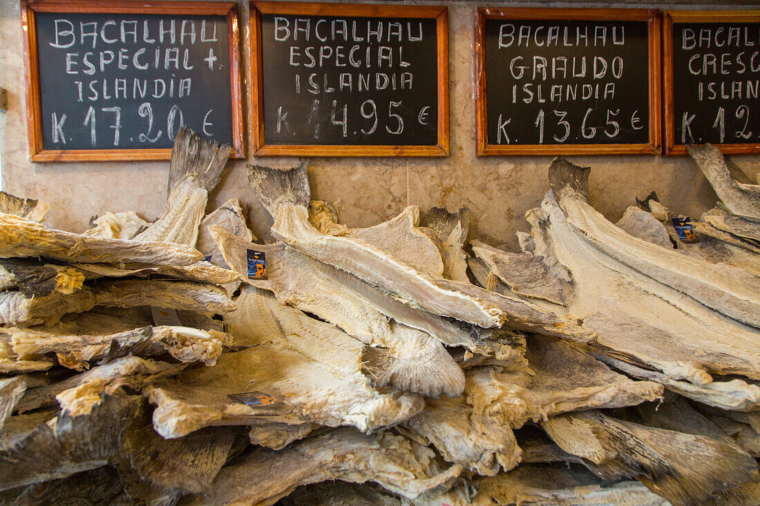 stockfish, dried cod, fishmonger, shop, nobody, Lisbon, Portugal