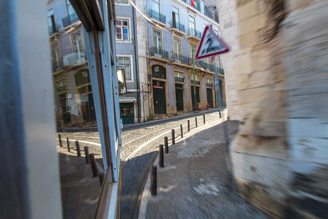 tram in a curve, Lisbon, Portugal