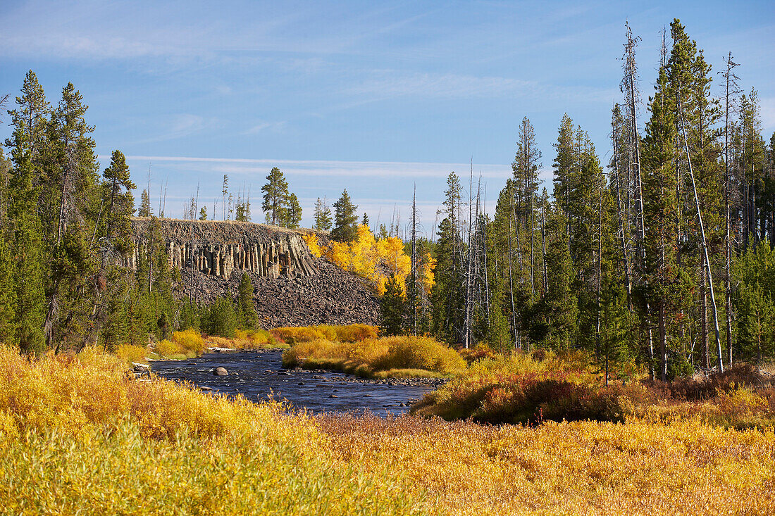Autumn at Sheepeater Cliff and Gardner River , Yellowstone National Park , Wyoming , U.S.A. , America
