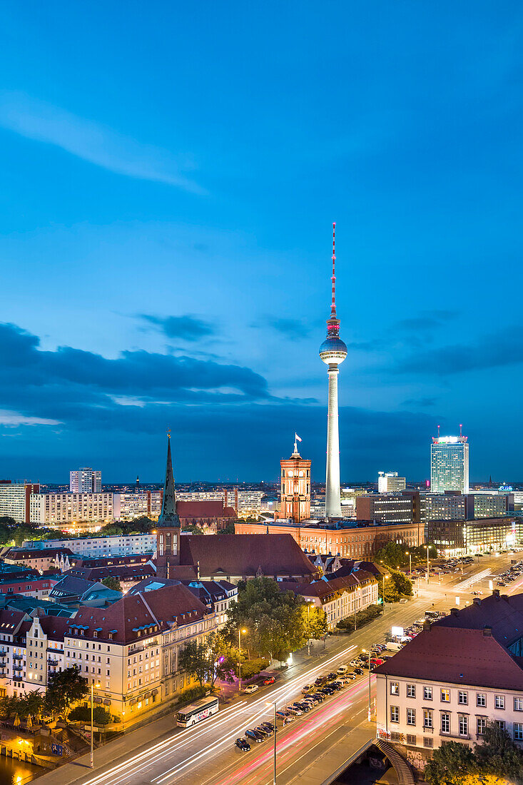 View towards Television tower and Townhall, Berlin, Germany