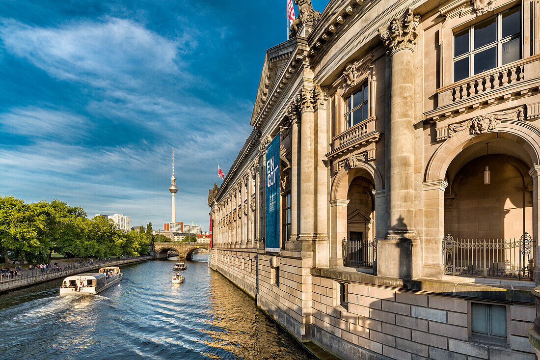 River Spree, Bode Museum and TV tower, Museum Island, Berlin, Germany