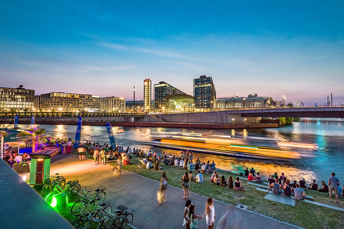 Beach bar Capital Beach at River Spree, Main station, Berlin, Germany