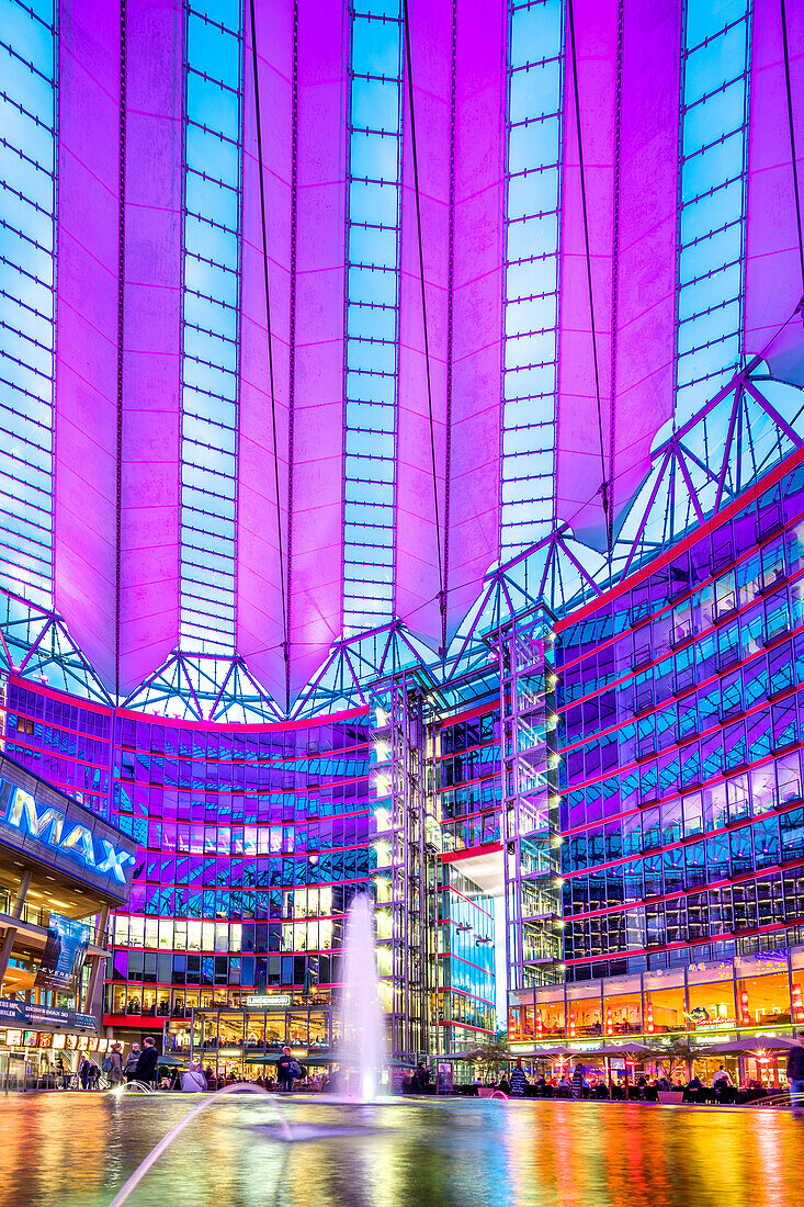 Interior of the Sony Center in the evening, Potsdamer Platz, Berlin, Germany