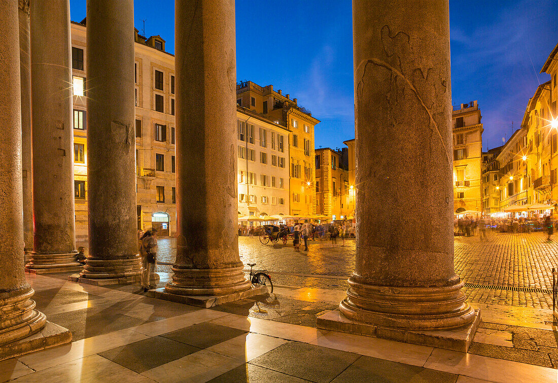 Pantheon Square illuminated at night, Rome, Lazio, Italy