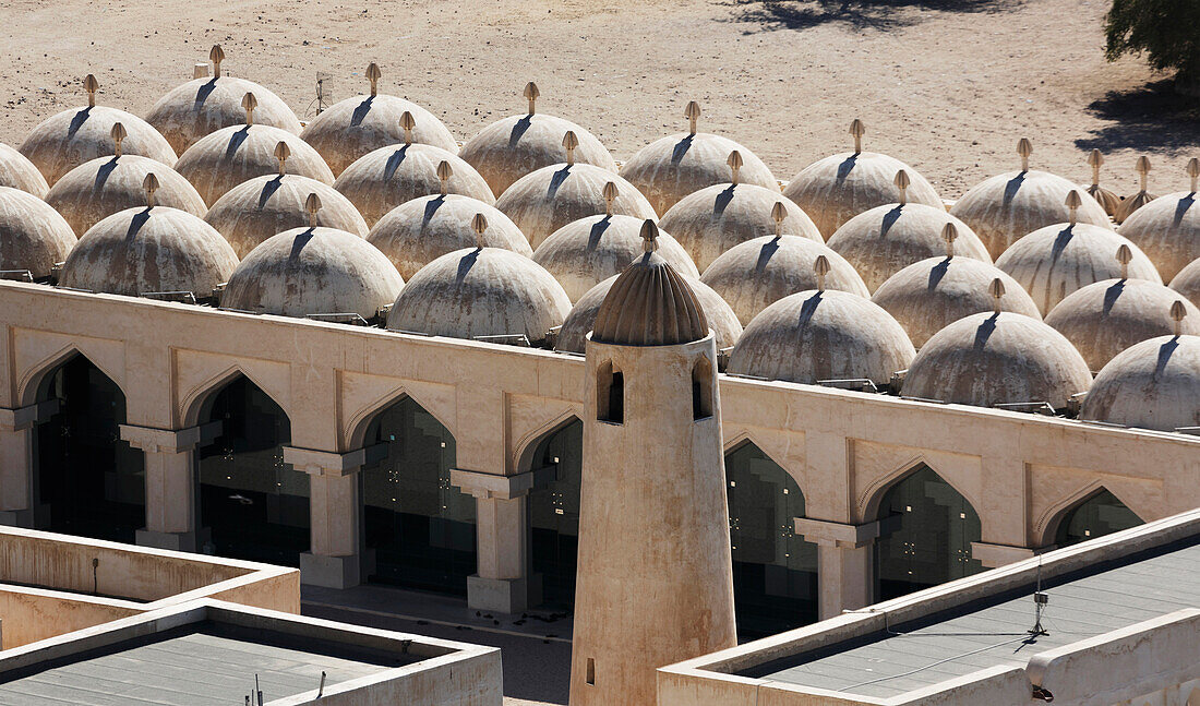 High angle view of domes on ornate mosque, Doha, Qatar