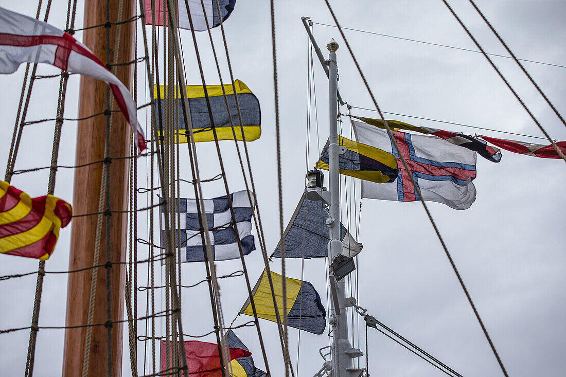 Different flags from fishing boats, Faeroe Islands