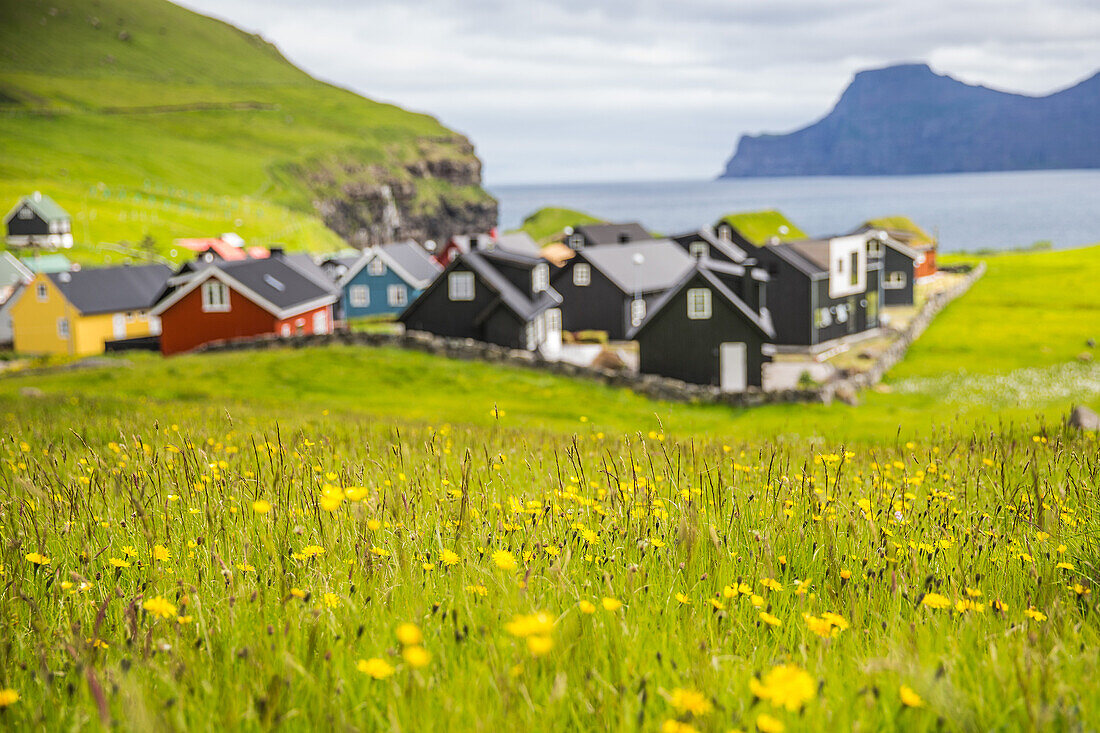 Little village at the sea with colorful houses, Faeroe Islands