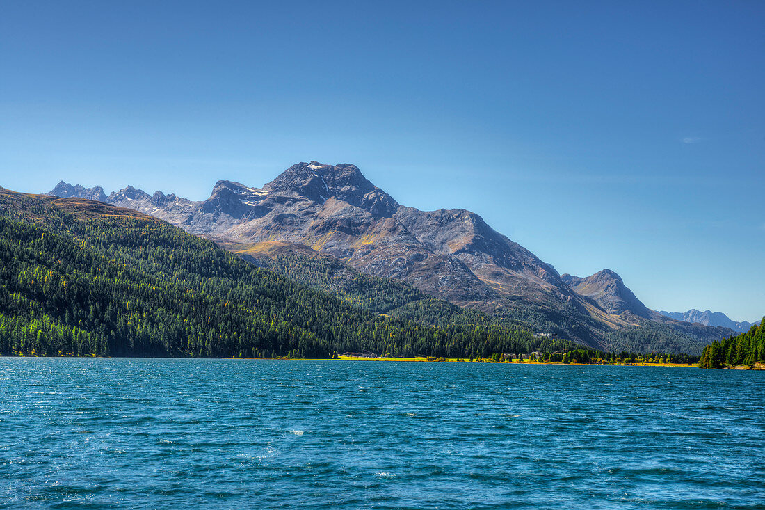 Lake Silvaplana with Piz da la Margna, Silvaplana, Engadine, Canton Grisosns, Switzerland