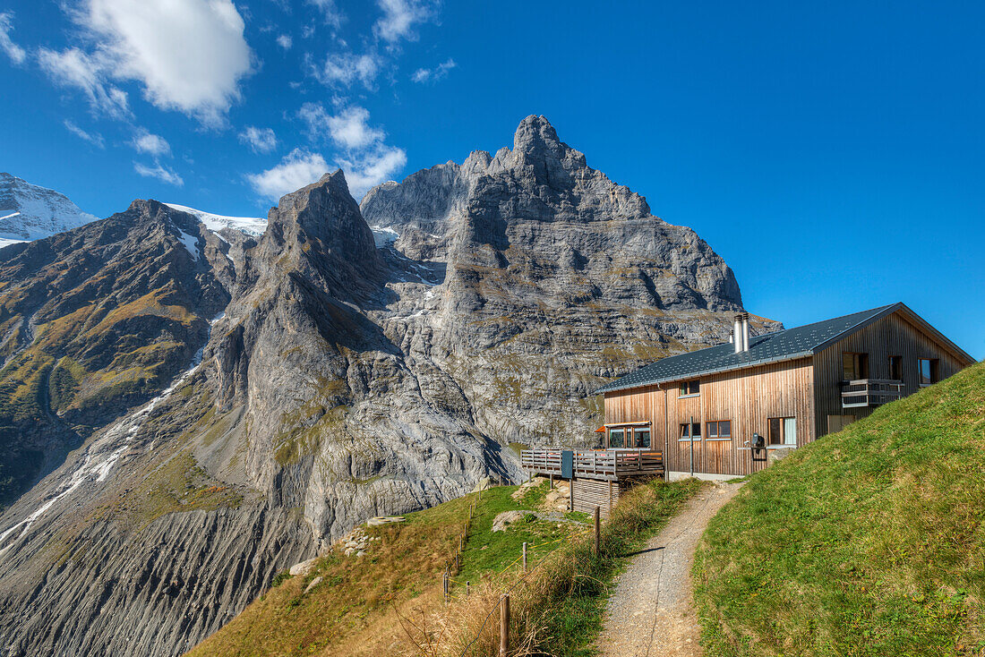 Baregg hut with Eiger, Grindelwald, Bernese alps, Canton Berne, Switzerland
