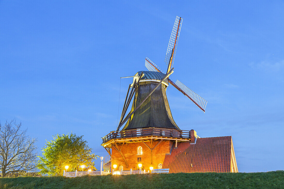 Windmühle in Borstel, bei Jork, Altes Land, Niedersachsen, Norddeutschland, Deutschland, Europa