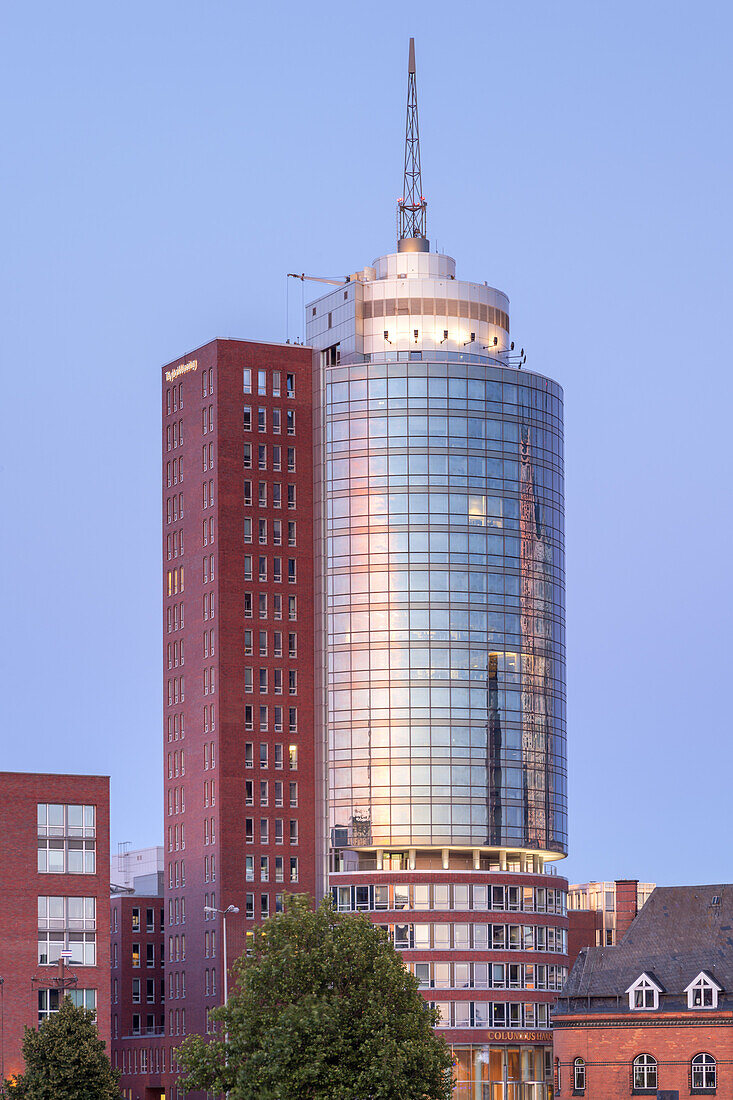 Tower of Hanseatic Trade Center in the district Speicherstadt, Hanseatic City of Hamburg, Northern Germany, Germany, Europe