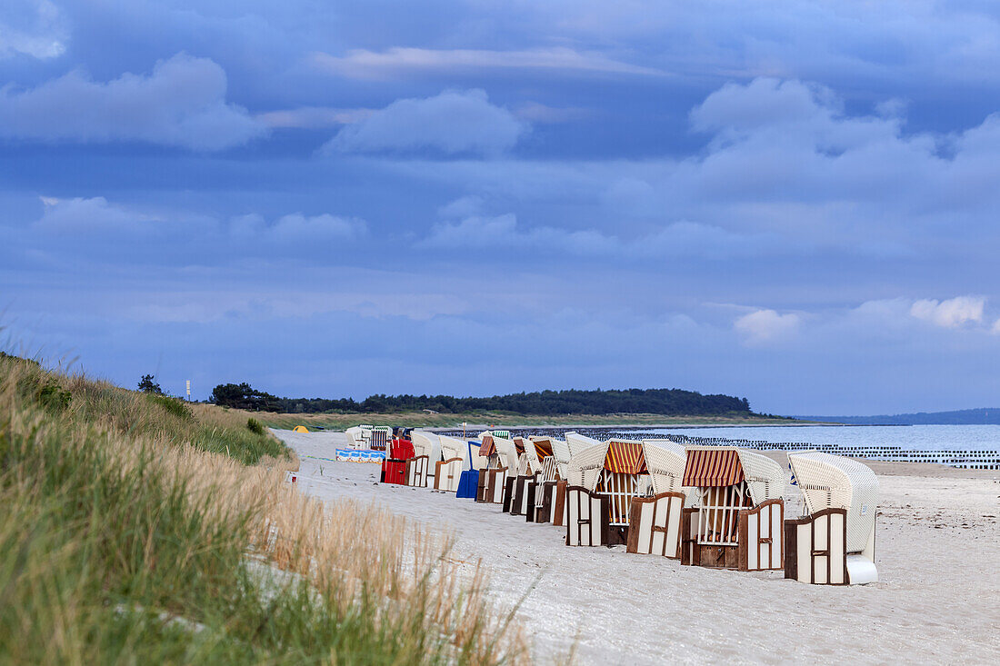 Strandkörbe am Strand von Vitte, Insel Hiddensee, Ostseeküste, Mecklenburg-Vorpommern,  Norddeutschland, Deutschland, Europa