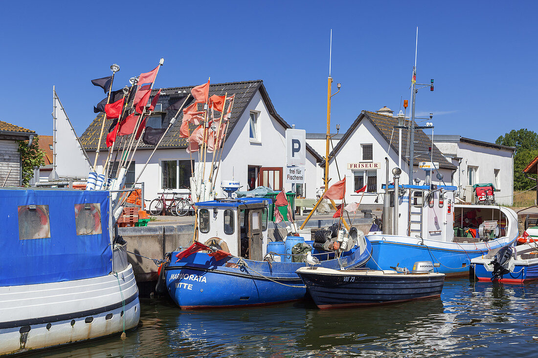 Fishing boats in the harbour of Vitte, Island Hiddensee, Baltic coast, Mecklenburg-Western Pomerania, Northern Germany, Germany, Europa