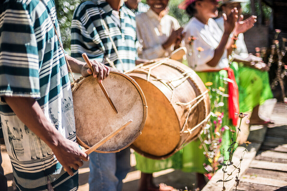 Drums and traditional music at Ambohimahasoa, Haute Matsiatra Region, Madagascar Central Highlands, Madagascar, Africa