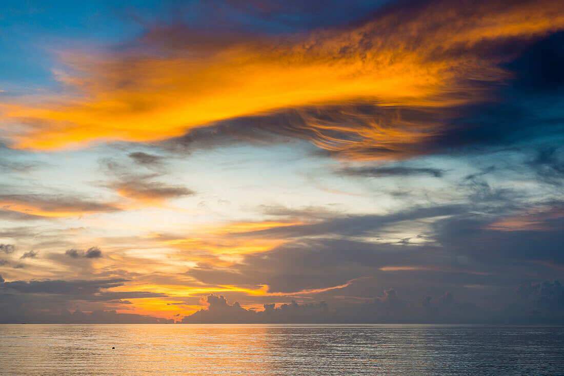 Sunset over the lagoon of Funafuti, Tuvalu, South Pacific