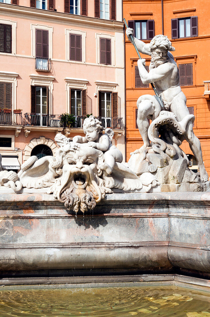 Neptunbrunnen, Piazza Navona, UNESCO-Weltkulturerbe, Rom, Lazio, Italien, Europa