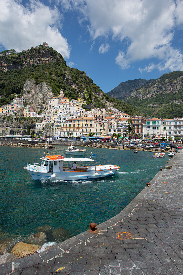 Amalfi from Harbour, Amalfi, Costiera Amalfitana (Amalfi Coast), UNESCO World Heritage Site, Campania, Italy, Europe
