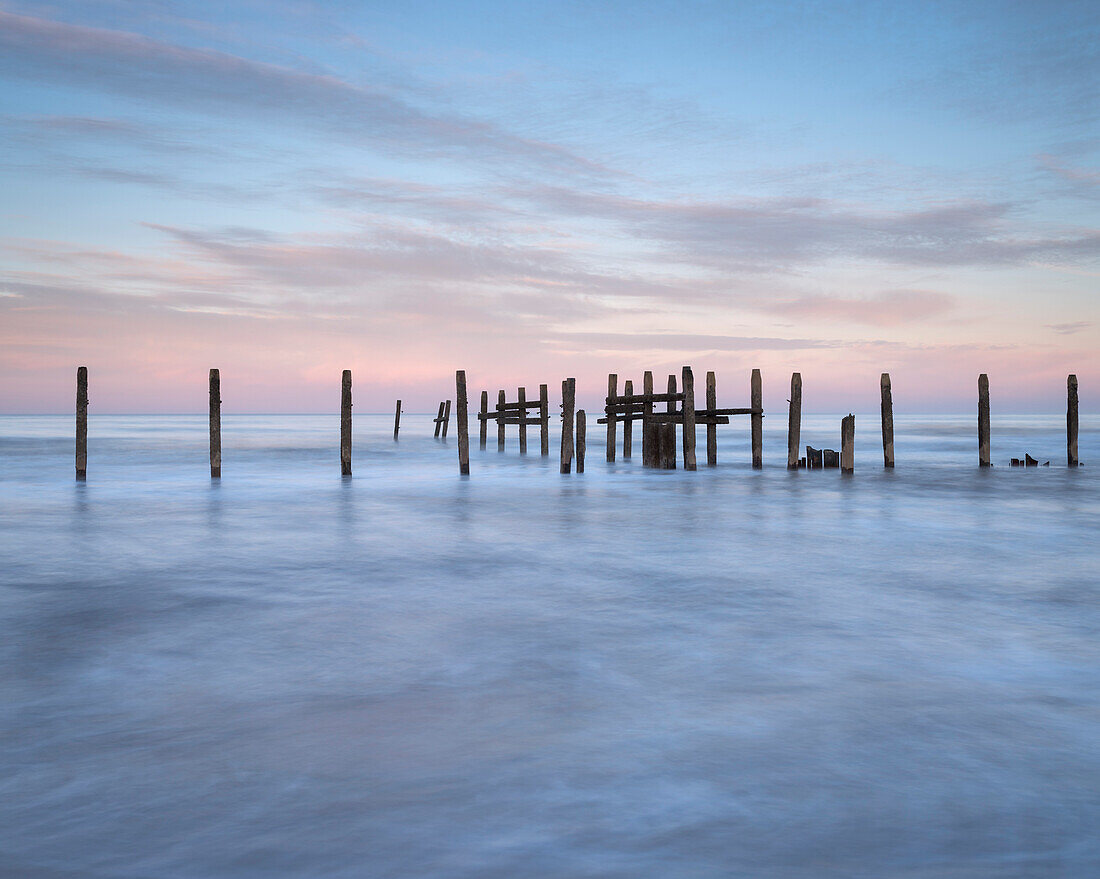 Sea defences at low tide at Happisburgh, Norfolk, England, United Kingdom, Europe
