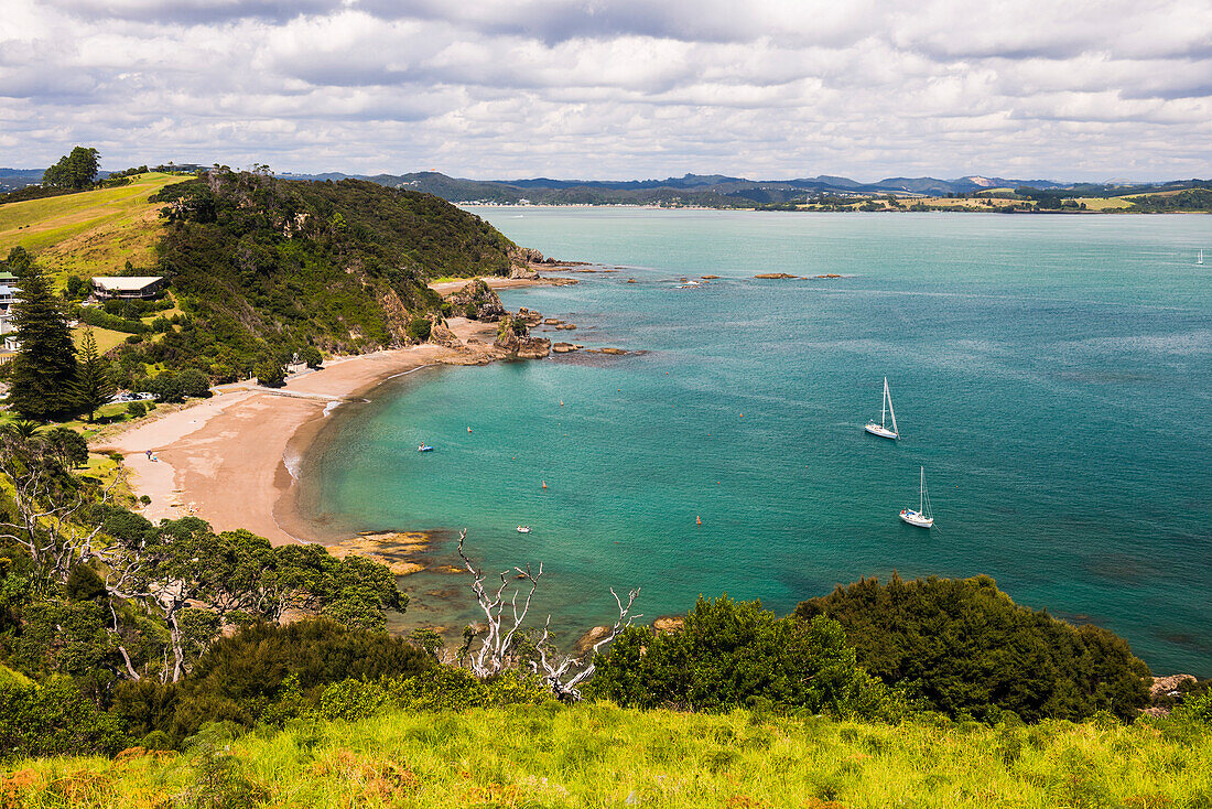 Tapeka Beach seen from Tapeka Point, a popular walk in Russell, Bay of Islands, Northland Region, North Island, New Zealand, Pacific