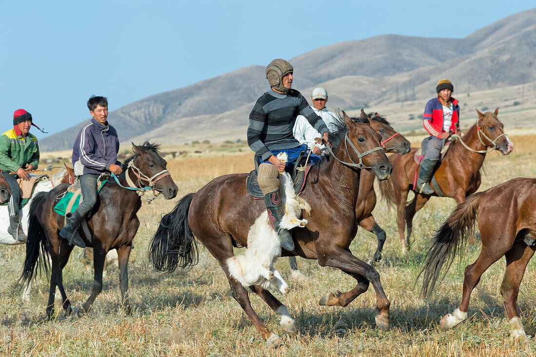 Traditional Kokpar (buzkashi) in the outskirts of Gabagly National Park, Shymkent, South Region, Kazakhstan, Central Asia