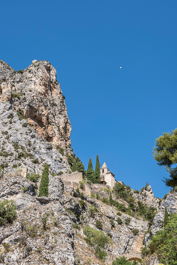 Church Moustiers-Sainte-Marie, Mountain Village, Gorges de Verdon, Lac de Sainte-Croix, Provence-Alpes-Cote d'Azur, France