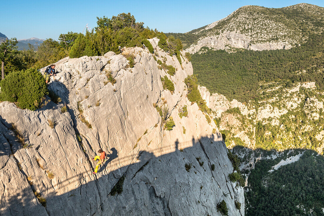 Climbing in Gorges de Verdon, Rock Face, Limestone Rock, Lac de Sainte-Croix, Provence-Alpes-Cote d'Azur, France