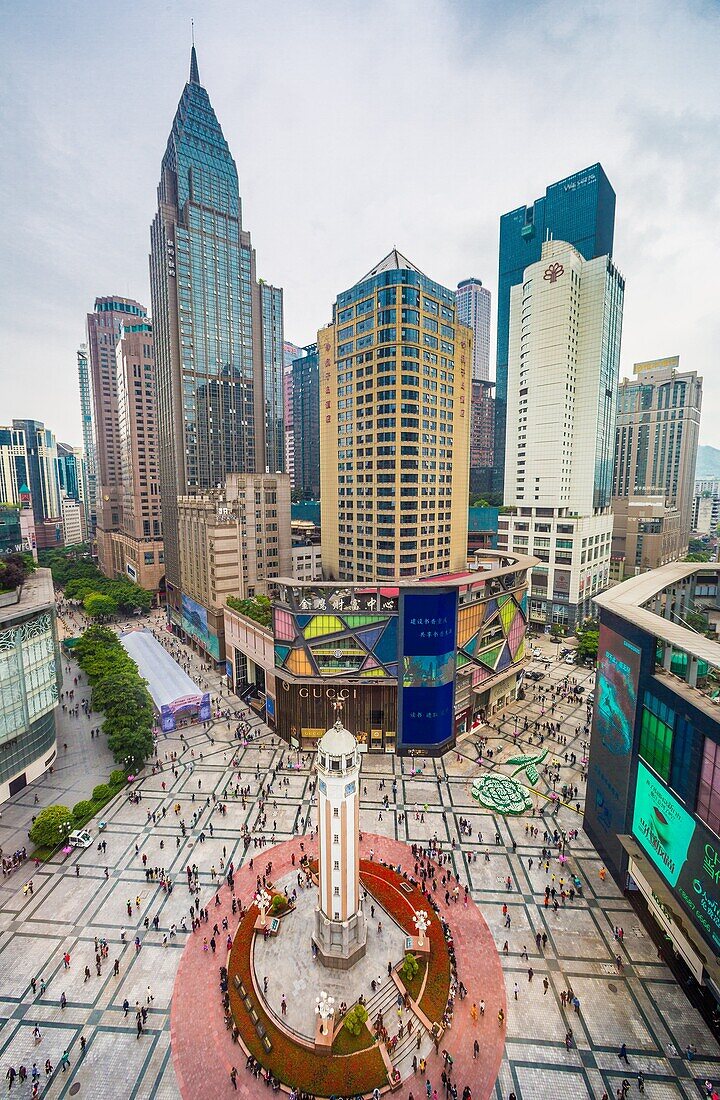 China, Chongqin City, Jiefangbei district, Central Plaza , Times square, Liberatiom Monument.