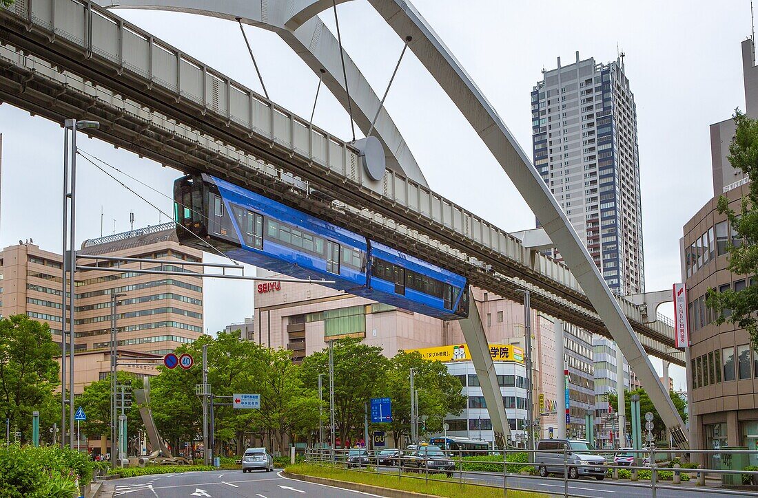Japan, Chiba City, Hanging Monorail.