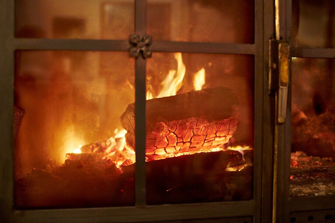 Wood burning fireplace home. Gipuzkoa. Basque Country. Spain