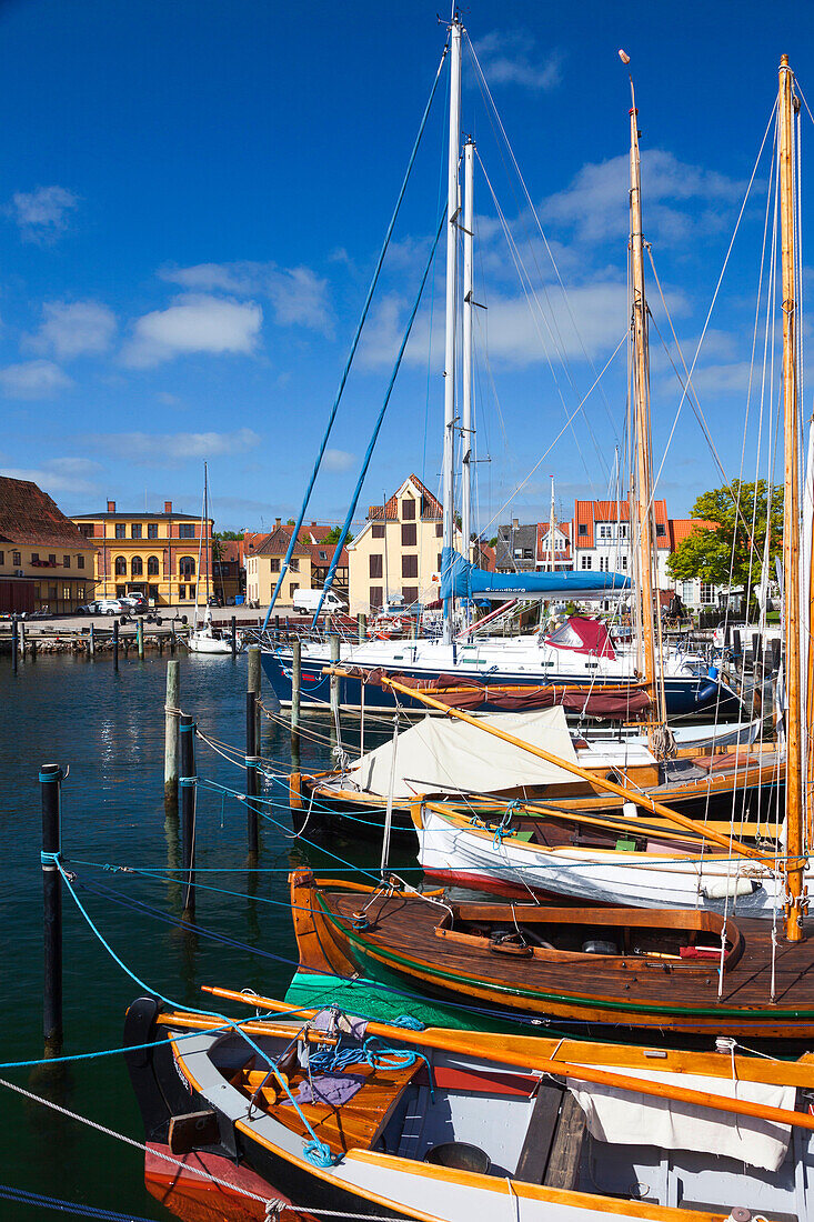 Denmark, Funen, Svendborg, harbor view.