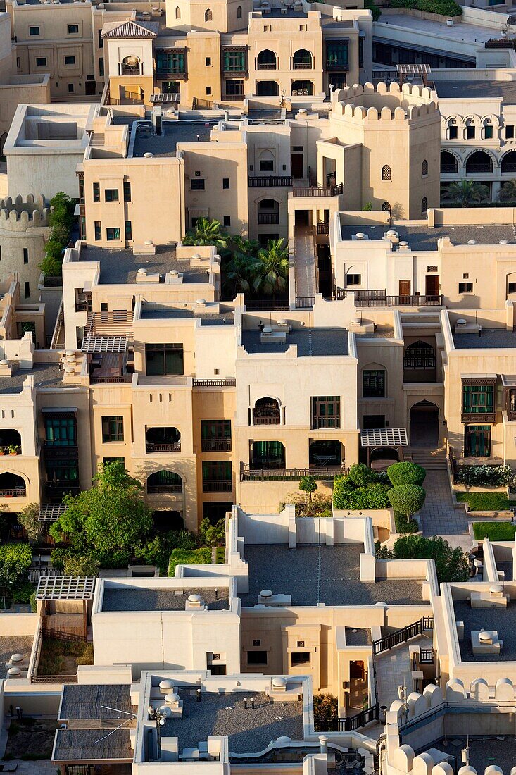 UAE, Dubai, Downtown Dubai, elevated view of Downtown area.