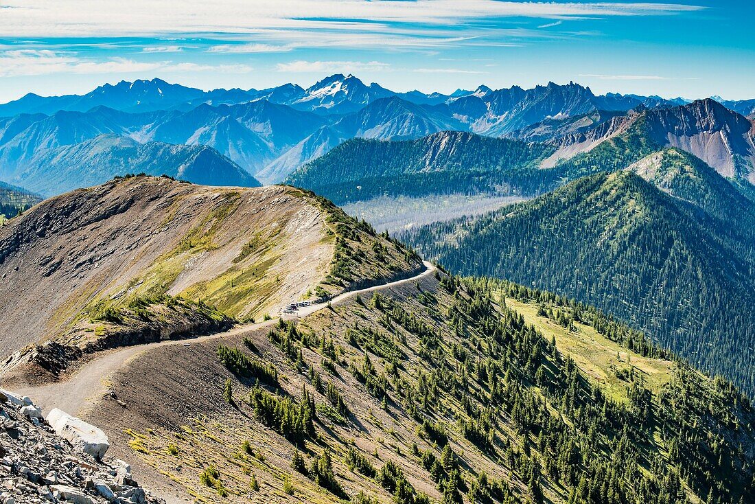 High mountain road at Hart's Pass in the Cascade mountains of Washington state, USA.