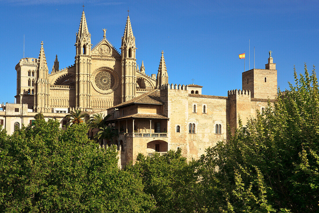 Spain, Balearic islands, Palma of Majorca, Clear sky over Palma Cathedral