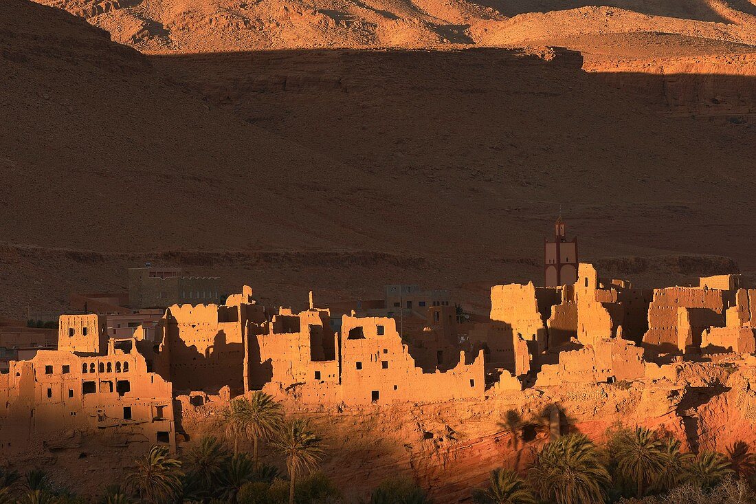 Tinerhir, Tineghir, Tinghi, Todra valley, Todra Gorges, Oasis, landscape, Old Kasbah, Morocco, North Africa.