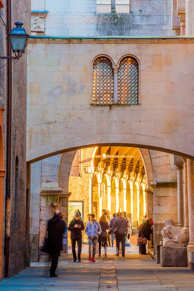 Modena, Emilia Romagna, Italy. Piazza Grande and Duomo Cathedral at sunset.