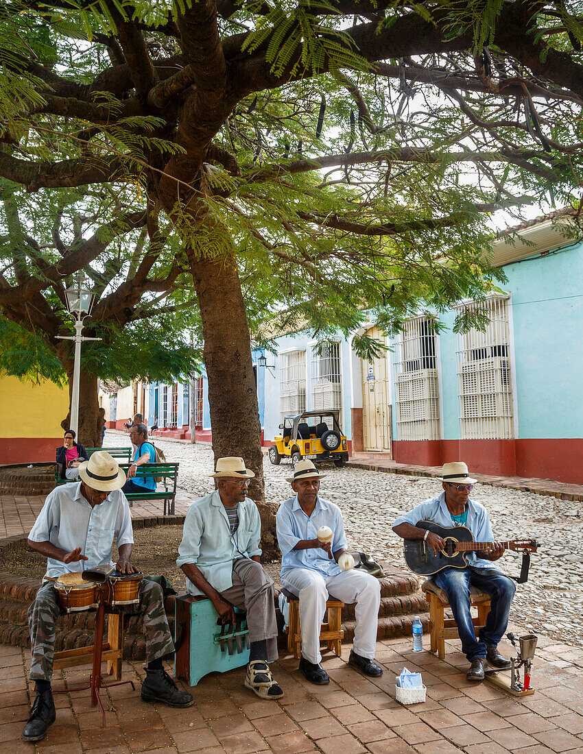 Music band playing in a square in Trinidad, Sancti Spiritus Province, Cuba, West Indies, Caribbean, Central America