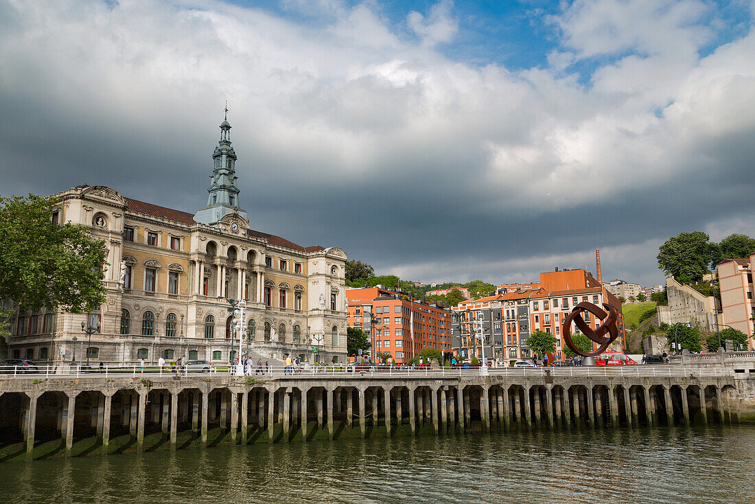 Bilbao City Hall on the river Nervion, Bilbao, Biscay (Vizcaya), Basque Country (Euskadi), Spain, Europe